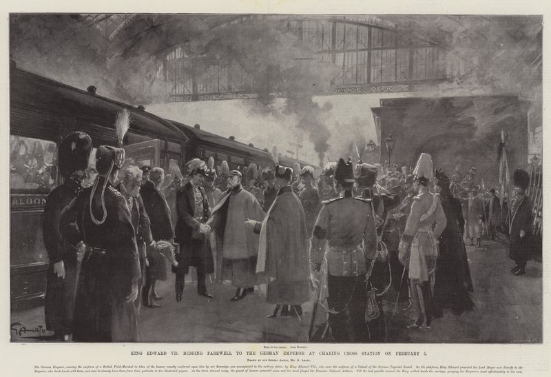 Kuningas Edward VII jätti hyvästit Saksan keisarille Charing Crossin asemalla 5. helmikuuta tekijältä G.S. Amato