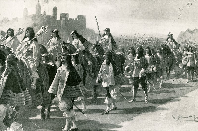 Viimeinen kulkue Towerista: Kaarle II ja hänen seurakuntansa Tower Hillillä, 22. huhtikuuta 1661 tekijältä G.S. Amato