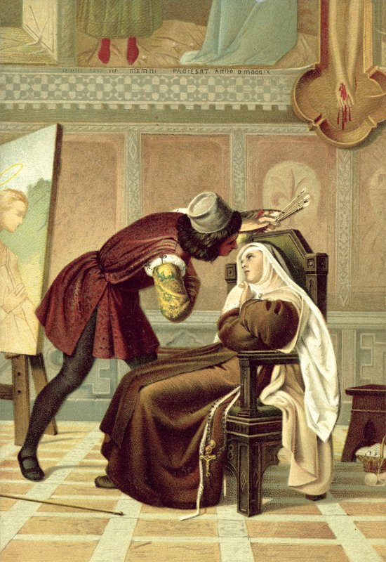 Filippo Lippi ja nunna Buti (chromolitho) tekijältä Gabriele Castagnola