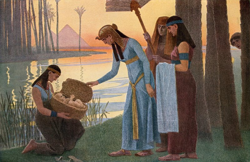Mooses-vauvan löytö Egyptin härkäpuusta tekijältä Gebhard Fugel