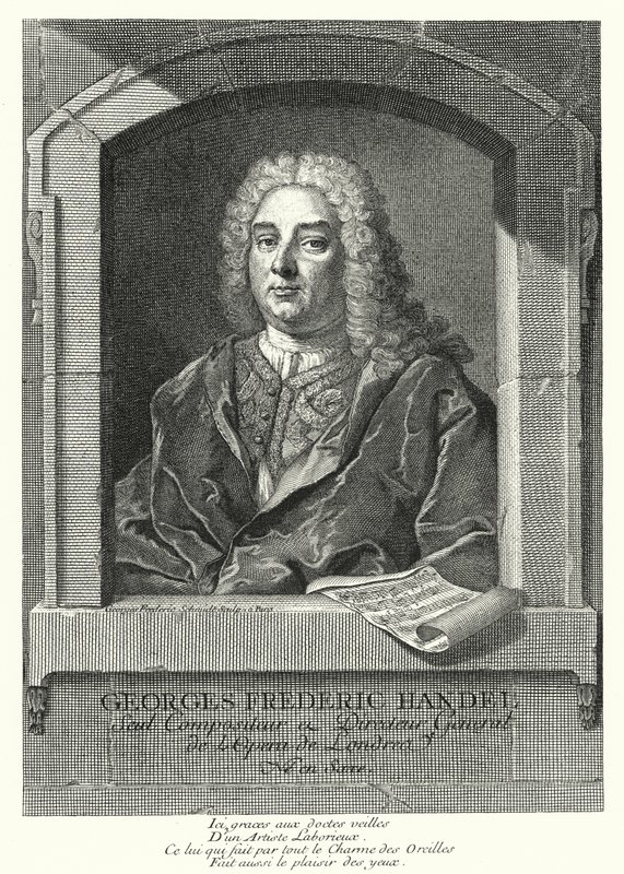 George Frideric Händel, saksalainen barokkisäveltäjä (kaiverrus) tekijältä Georg Friedrich Schmidt