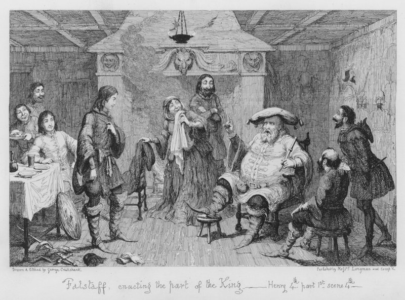 Falstaff esittää kuninkaan osaa tekijältä George Cruikshank