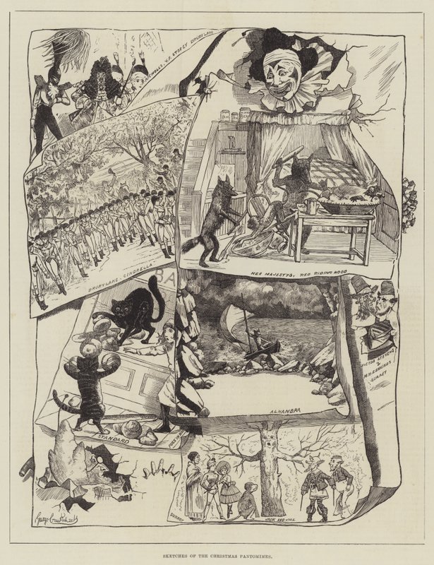 Luonnoksia joulupantomiimeista tekijältä George Cruikshank