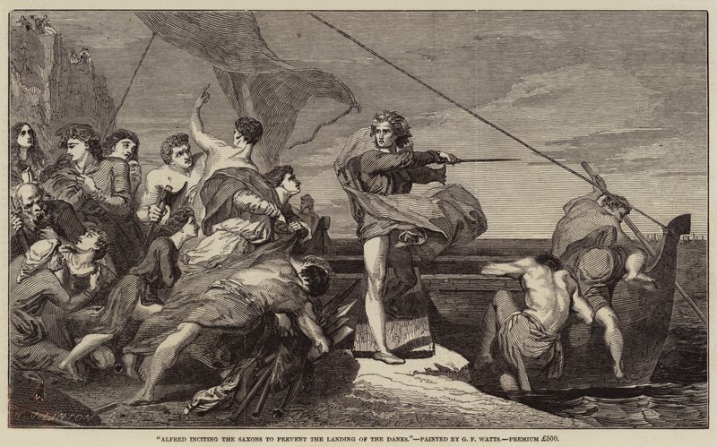Alfred yllytti sakseja estämään tanskalaisten maihinnousun tekijältä George Frederick Watts
