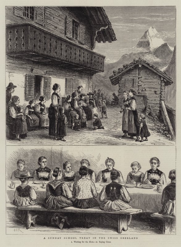 Pyhäkoulun herkku Sveitsin Oberlandissa tekijältä George Goodwin Kilburne