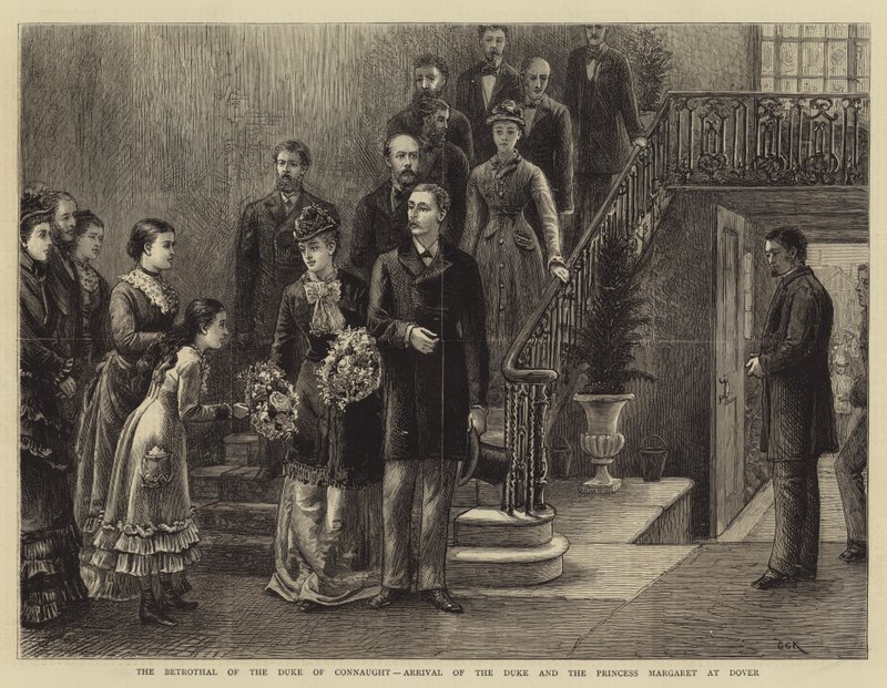 Connaughtin herttuan kihlaus, herttuan ja prinsessa Margaretin saapuminen Doveriin. tekijältä George Goodwin Kilburne