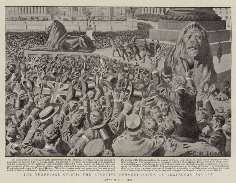 Transvaalin kriisi, aborttien mielenosoitus Trafalgar Squarella tekijältä George Kingston Jones
