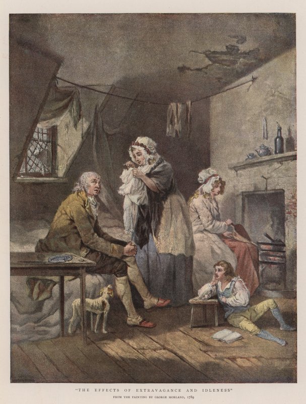 Ylimielisyyden ja joutilaisuuden vaikutukset (chromolitho) tekijältä George Morland