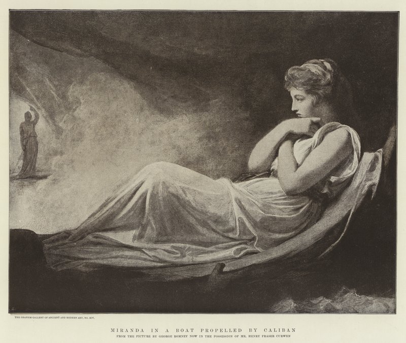 Miranda Calibanin kuljettamassa veneessä tekijältä George Romney