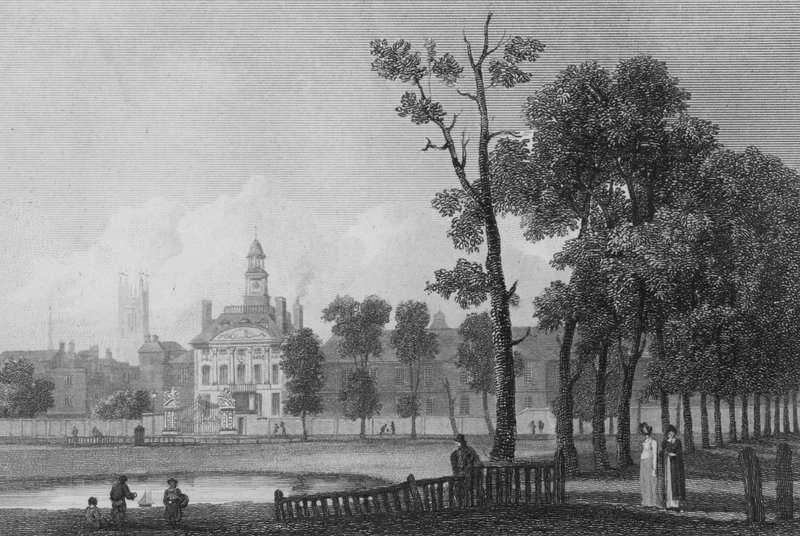 Bethlehem Hospital, sellaisena kuin se ilmestyi kesäkuussa 1811, Lontoo (kaiverrus) tekijältä George (after) Arnald