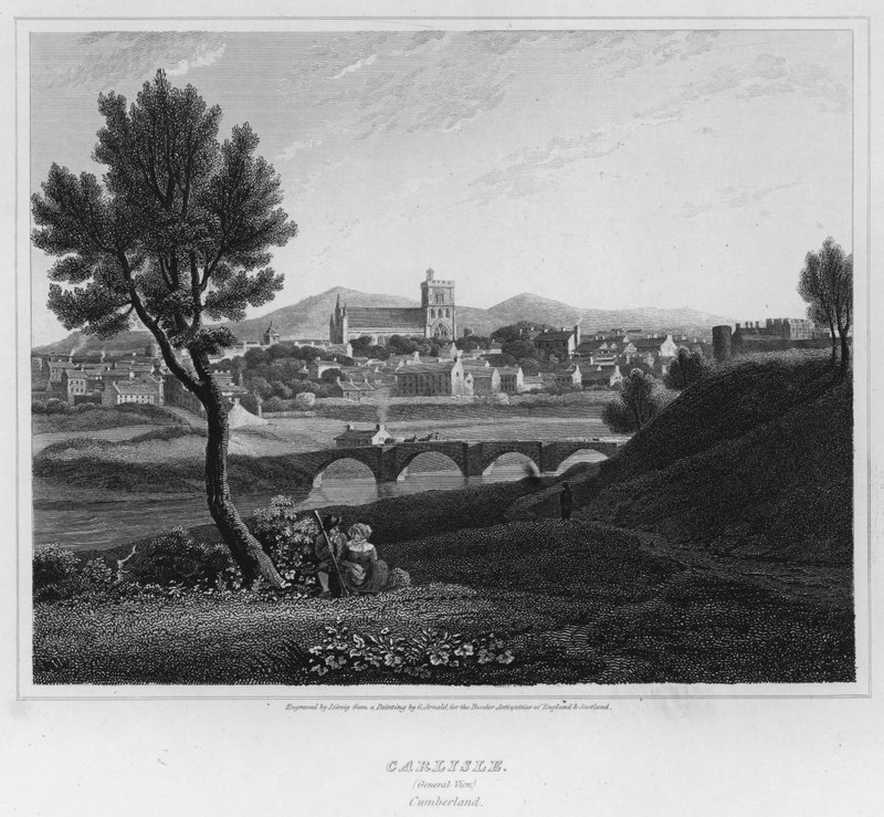 Carlisle, yleisnäkymä, Cumberland (kaiverrus) tekijältä George (after) Arnald