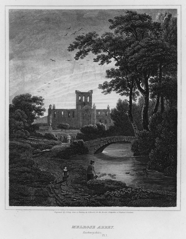 Melrose Abbey, Roxburgshire (kaiverrus) (kaiverrus) tekijältä George (after) Arnald