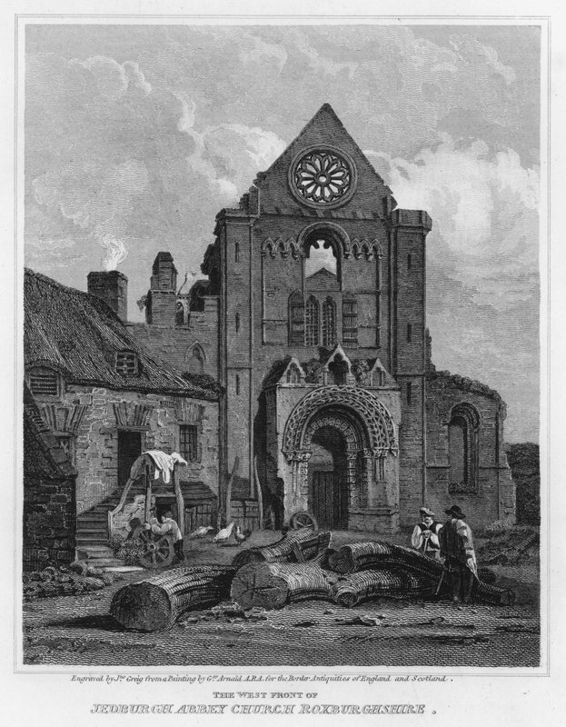 Jedburgh Abbey Church Roxburghshiren länsirintama (kaiverrus) tekijältä George (after) Arnald