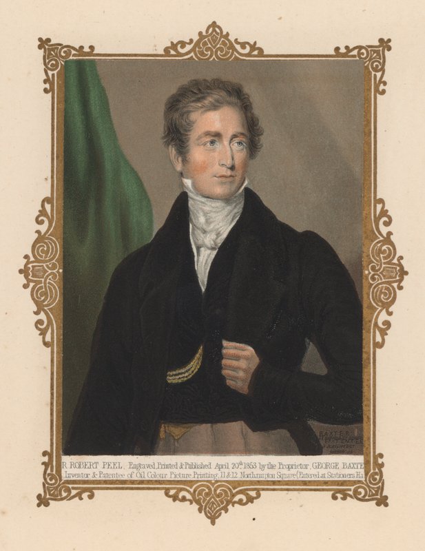 Sir Robert Peel, brittiläinen poliitikko ja kahdesti pääministeri (värilitho) tekijältä George (after) Baxter