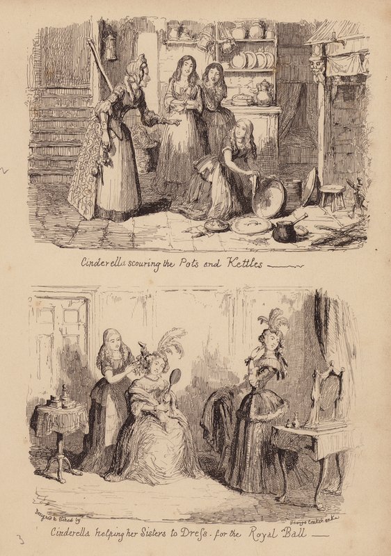 Tuhkimo ja lasikenkä (kaiverrus) tekijältä George (after) Cruikshank