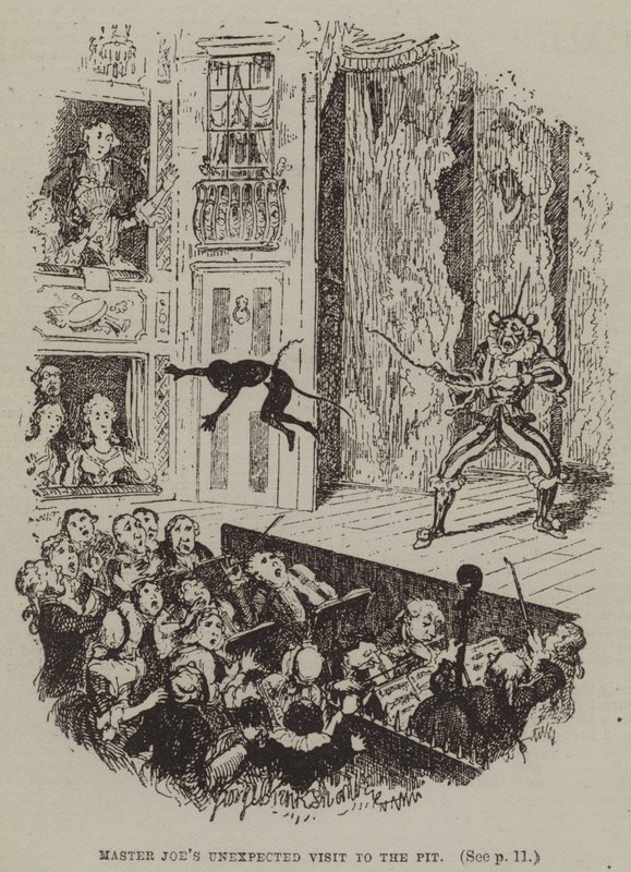 Mestari Joen odottamaton vierailu kuoppaan (kaiverrus) tekijältä George (after) Cruikshank
