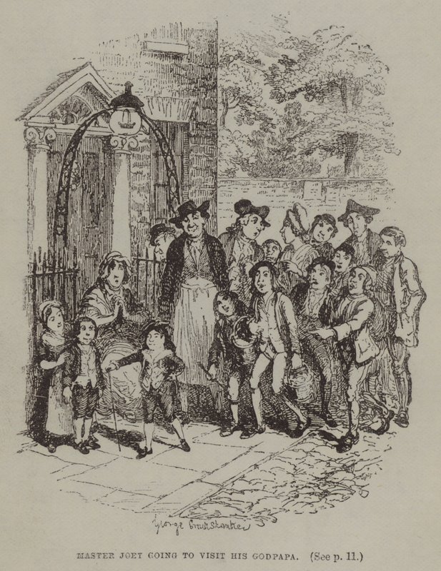 Mestari Joey menossa jumala-isänsä luokse (kaiverrus) tekijältä George (after) Cruikshank