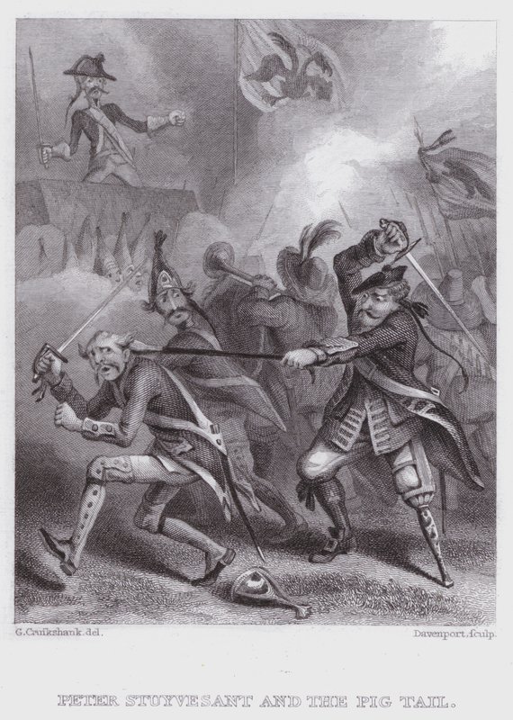 Peter Stuyvesant ja sian häntä (kaiverrus) tekijältä George (after) Cruikshank