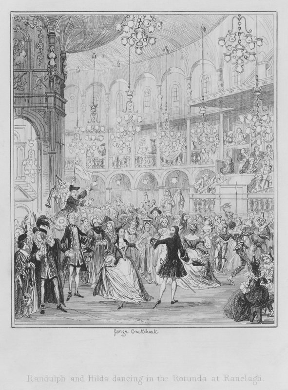 Randulph ja Hilda tanssivat Rotundassa Ranelaghissa (kaiverrus) tekijältä George (after) Cruikshank