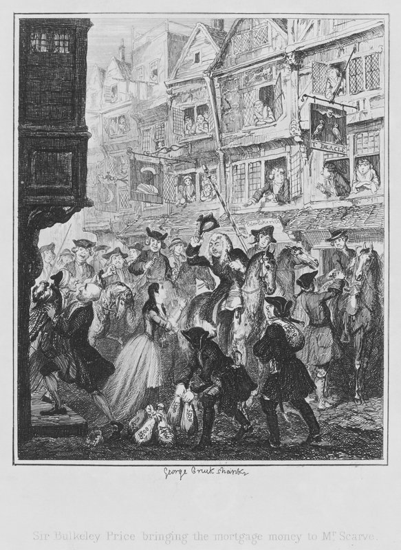 Sir Bulkeley Price tuo asuntolainarahat herra Scarvelle (kaiverrus) tekijältä George (after) Cruikshank