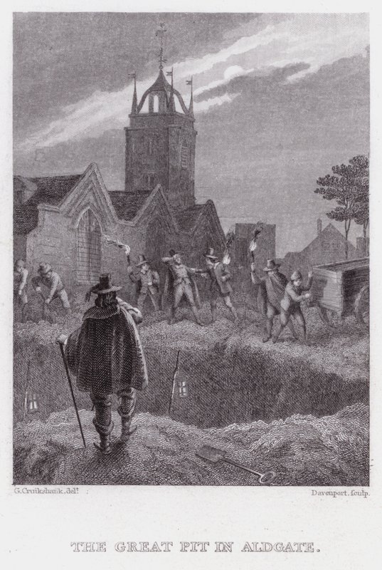 Aldgaten suuri kuoppa (kaiverrus) tekijältä George (after) Cruikshank