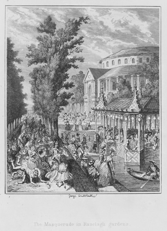 Masquerade in Ranelagh Gardens (kaiverrus) tekijältä George (after) Cruikshank