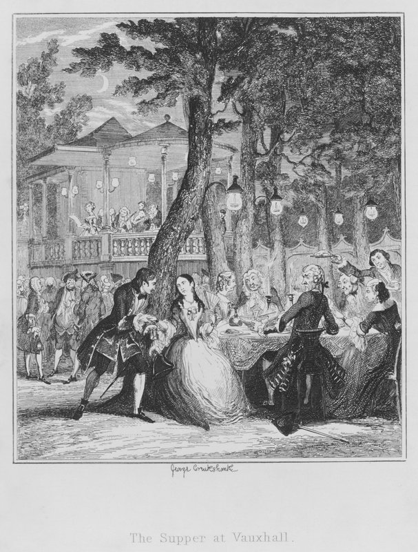 Ellallinen Vauxhallissa (kaiverrus) tekijältä George (after) Cruikshank