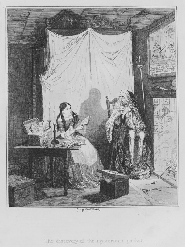 Salaperäisen paketin löytäminen (kaiverrus) tekijältä George (after) Cruikshank