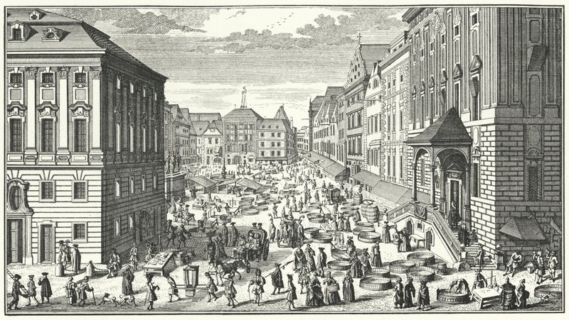 Näkymä Wienistä vuonna 1725 (kaiverrus) tekijältä George (after) Du Maurier
