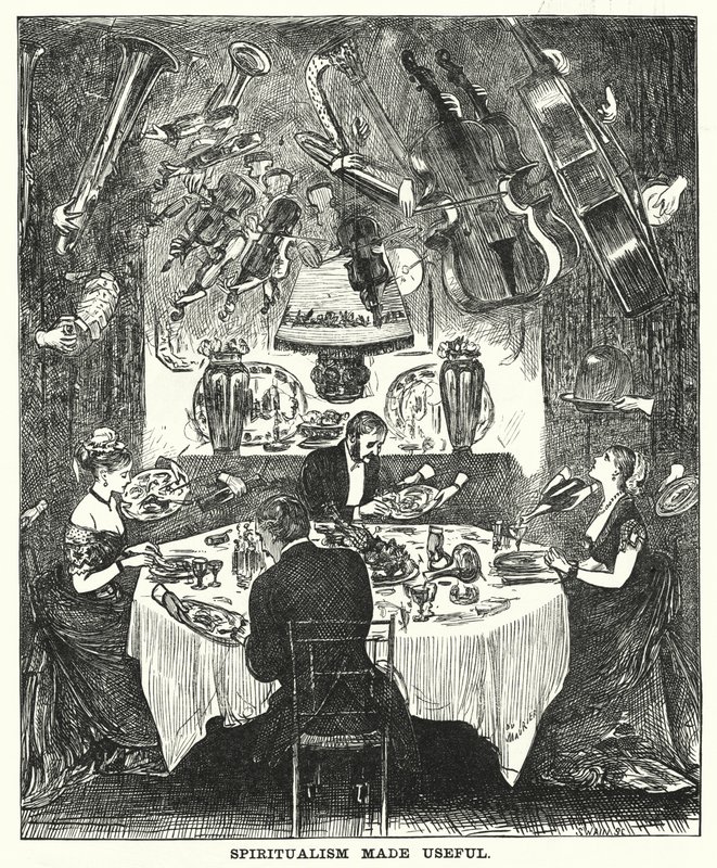 Punch sarjakuva: Spiritualism Made Useful (kaiverrus) tekijältä George (after) Du Maurier