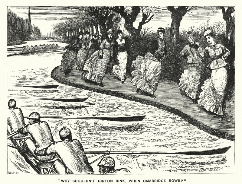 Punch sarjakuva: Miksi ei Girton Rink. Milloin Cambridge Rows? (kaiverrus) tekijältä George (after) Du Maurier
