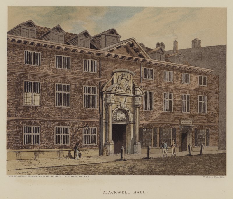 Blackwell Hall, Lontoon kaupunki (väri litho) tekijältä George (after) Shepherd