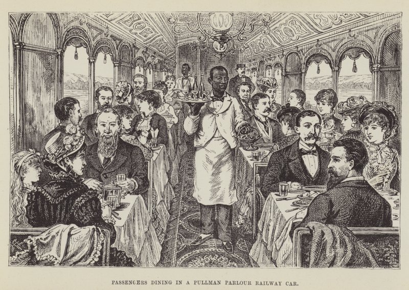 Matkustajat syömässä Pullman Parlor -junavaunussa tekijältä George Augustus Sala