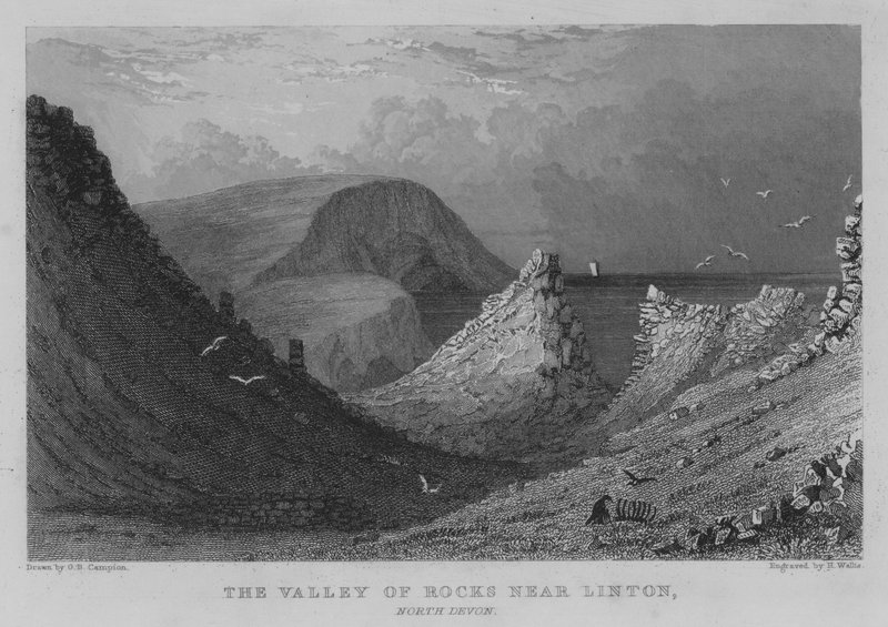 The Valley of Rocks lähellä Lintonia, North Devon (kaiverrus) tekijältä George Bryant Campion