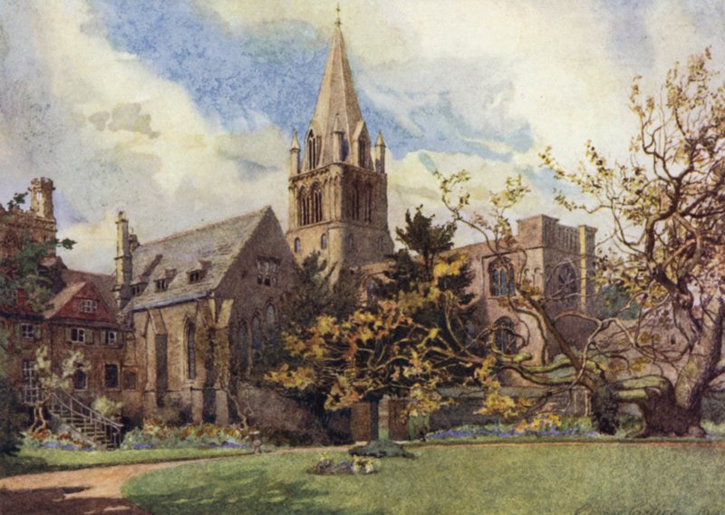 Oxford: Christ Church yhdestä Canonin puutarhoista (väri litho) tekijältä George Carline