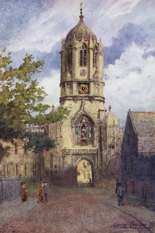 Oxford: Tom Tower, Christ Church (väri litho) tekijältä George Carline
