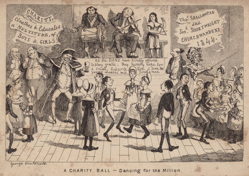 Hyväntekeväisyystanssiaiset - tanssia miljoonalle; sarjakuva tekijältä George Cruikshank