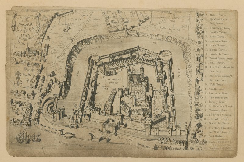 Näkymä Lontoon Towerista vuonna 1553 tekijältä George Cruikshank