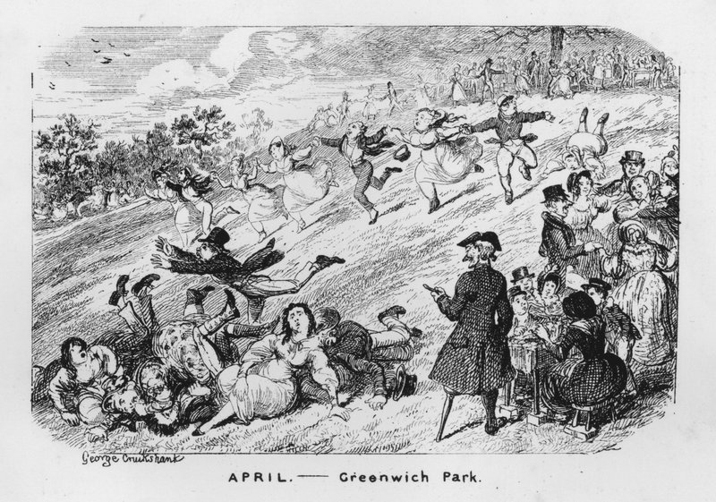 huhtikuu, Greenwich Park, Lontoo (kaiverrus) tekijältä George Cruikshank