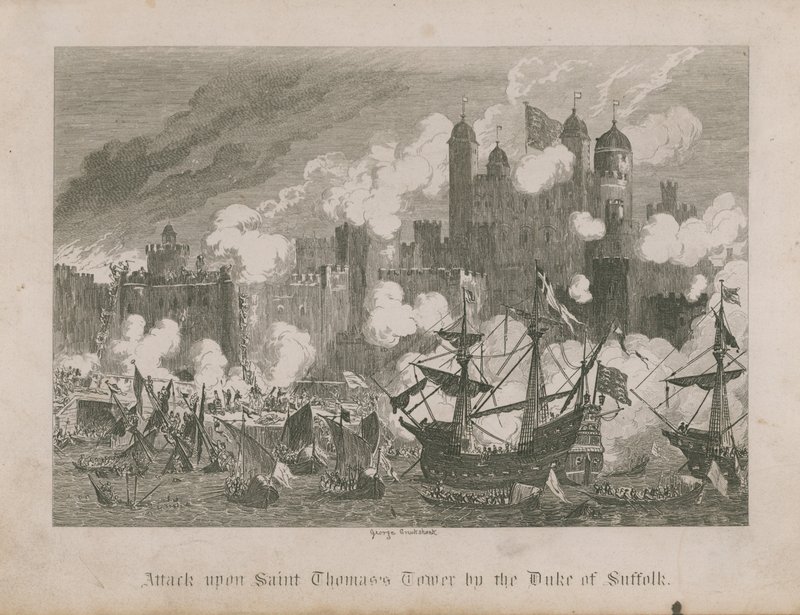 Suffolkin herttuan hyökkäys Saint Thomasin torniin tekijältä George Cruikshank