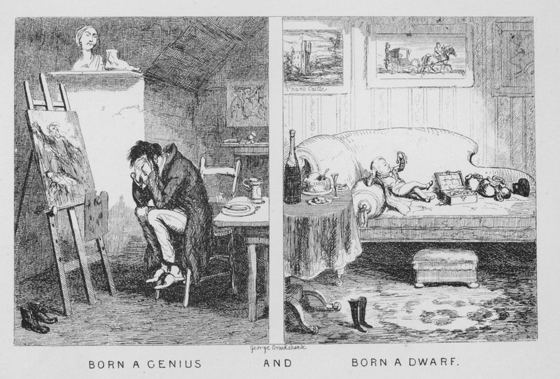 Syntynyt neroksi ja syntynyt kääpiö (kaiverrus) tekijältä George Cruikshank