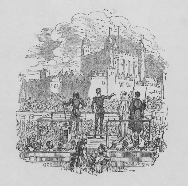 Teloitus Lontoon Towerissa (kaiverrus) tekijältä George Cruikshank