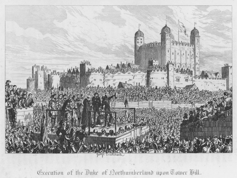 Northumberlandin herttuan teloitus Tower Hillillä (kaiverrus) tekijältä George Cruikshank
