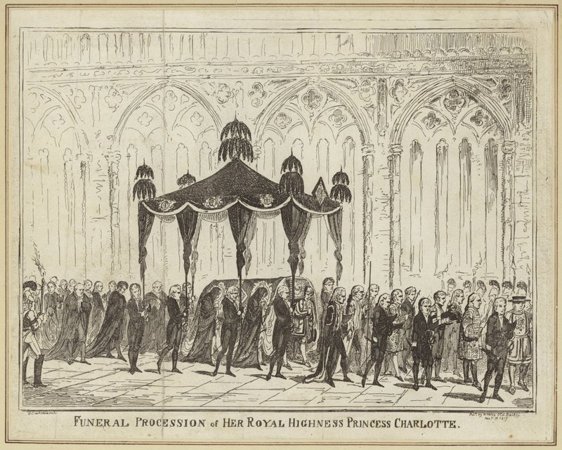 Hänen kuninkaallisen korkeutensa prinsessa Charlotten hautajaiset tekijältä George Cruikshank