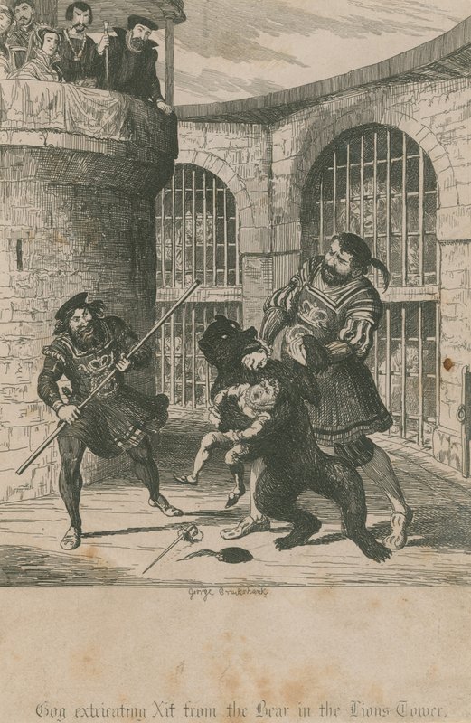 Gog irrottaa Xitin karhusta Lions Towerissa tekijältä George Cruikshank