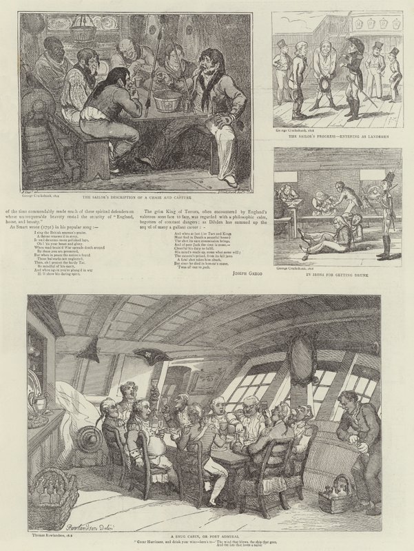 Humoristista taidetta Royal Naval Exhibition -näyttelyssä tekijältä George Cruikshank