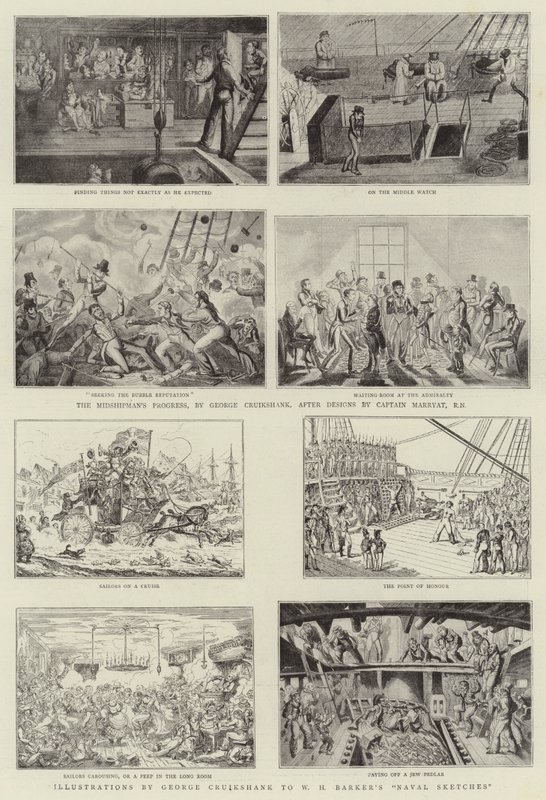Humoristista taidetta Royal Naval Exhibition -näyttelyssä tekijältä George Cruikshank