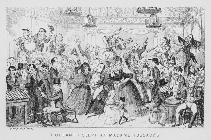 Näin unta, että nukuin Madame Tussaudin luona (kaiverrus) tekijältä George Cruikshank
