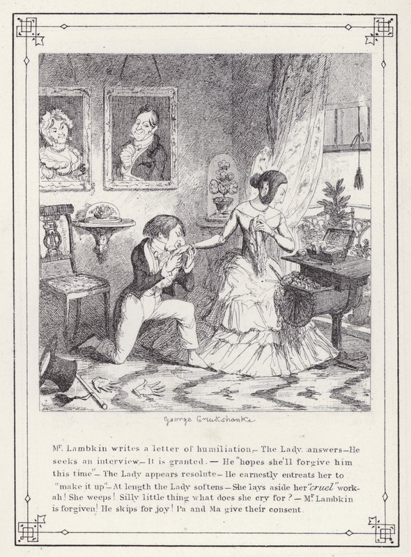 Kuvitus teokselle The Bachelors Own Book tai The Progress of Mr Lambkin (Gent) (kaiverrus) tekijältä George Cruikshank