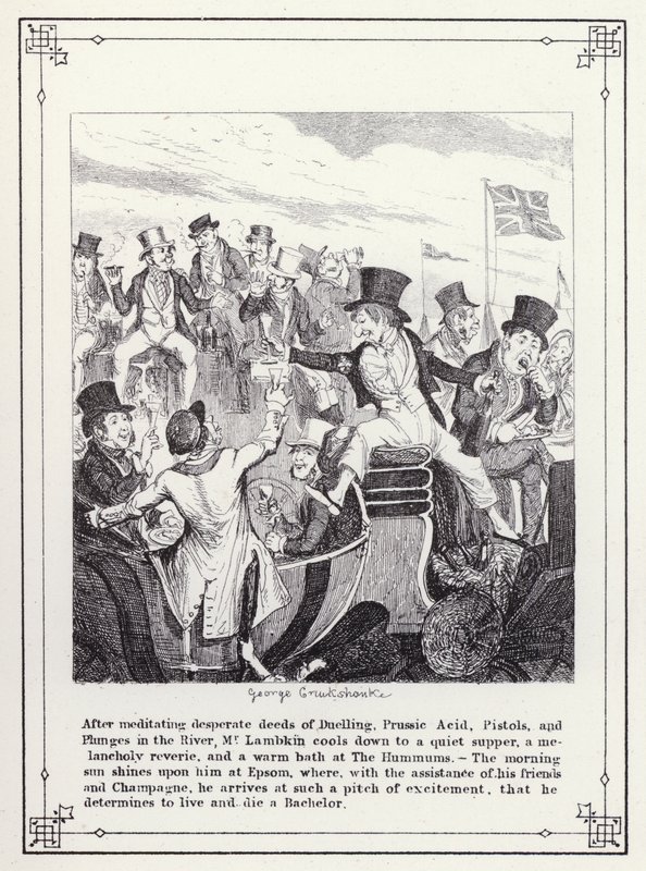 Kuvitus teokselle The Bachelors Own Book tai The Progress of Mr Lambkin (Gent) (kaiverrus) tekijältä George Cruikshank